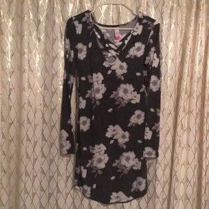 Grey floral criss cross front dress